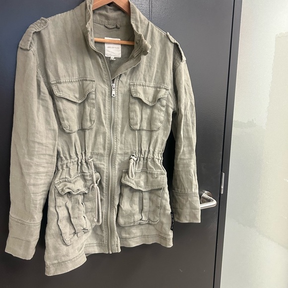 Avec Les Filles (Anthropologie) Linen XS EUC Green Utility Jacket Adjustable Fit - Picture 3 of 13